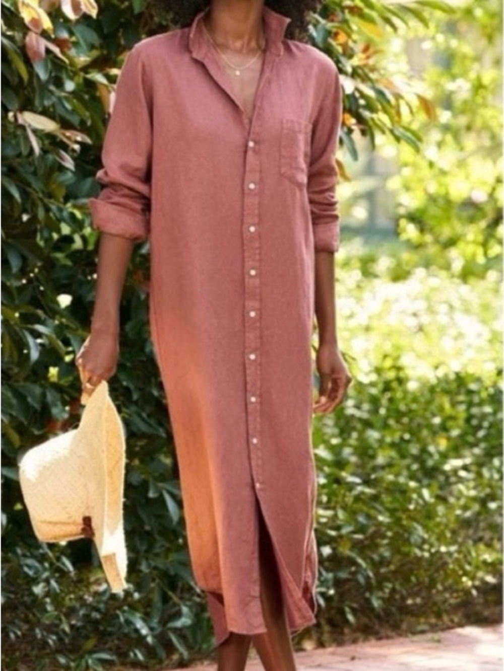 NWOT Size xs.  Frank & Eileen Linen Midi shirt dress in Dusty Rose.